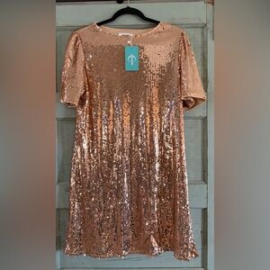 Elegant Sequin Party Dress in Rose Gold